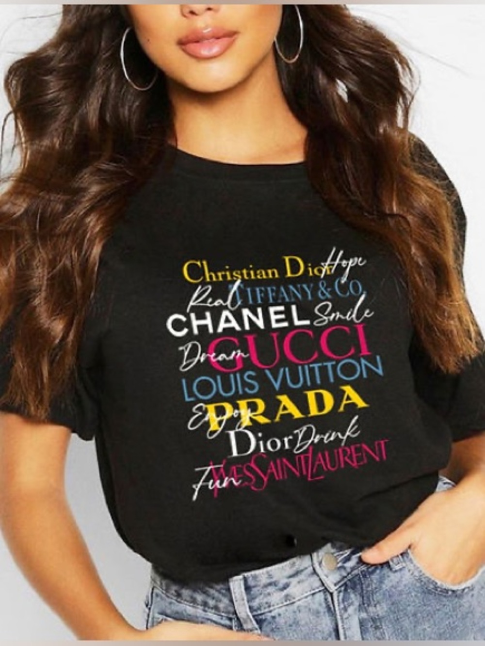 Designer Inspired Logo Graphic Short Sleeve T-Shirt Black Size XL